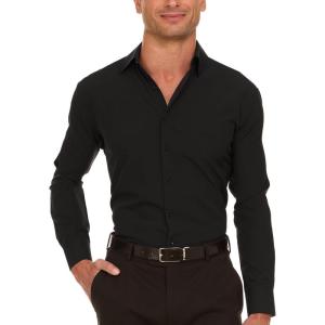 Nautica Regular Fit Long Sleeve Button Down Dress Shirts for Men – Wrinkle Free Long Sleeve Shirt Mens Formal 4-Way Stretch(Black)