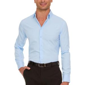 Nautica Regular Fit Long Sleeve Button Down Dress Shirts for Men – Wrinkle Free Long Sleeve Shirt Mens Formal 4-Way Stretch(Blue)