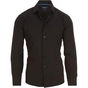 Nautica Slim Fit Mens Dress Shirts Long Sleeve Performance Polyester Fabric Wrinkle Free 4-Way Stretch(Black Solid)