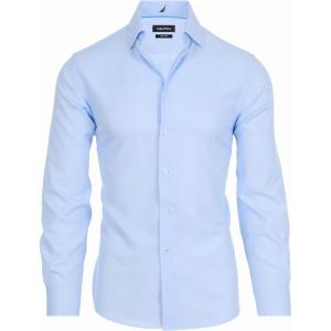 Nautica Slim Fit Mens Dress Shirts Long Sleeve Performance Polyester Fabric Wrinkle Free 4-Way Stretch(Light Blue Micro)