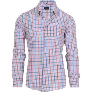 Nautica Slim Fit Mens Dress Shirts Long Sleeve Performance Polyester Fabric Wrinkle Free 4-Way Stretch(Orange and Blue Plaid)