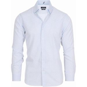 Nautica Slim Fit Mens Dress Shirts Long Sleeve Performance Polyester Fabric Wrinkle Free 4-Way Stretch(White – Blue Anchor)