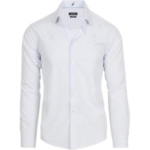 Nautica Slim Fit Mens Dress Shirts Long Sleeve Performance Polyester Fabric Wrinkle Free 4-Way Stretch(White – Mini Blue Dots)
