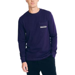 Nautica Men’s Long-Sleeve Graphic Pocket T-Shirt(Violet Wave)