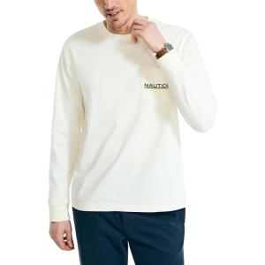 Nautica Men’s Long-Sleeve Graphic Pocket T-Shirt(White Cap)
