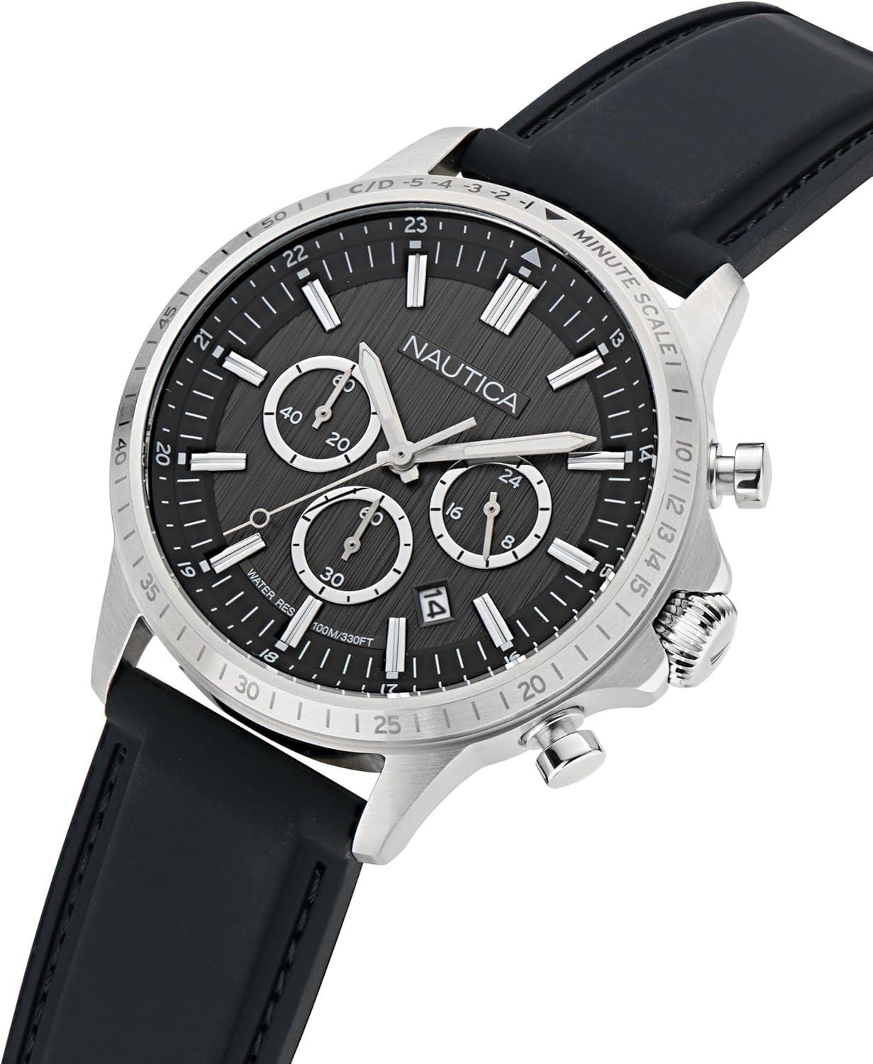 imageNautica Mens NCT Blue Ocean Chronograph WatchBlackBlackSilver