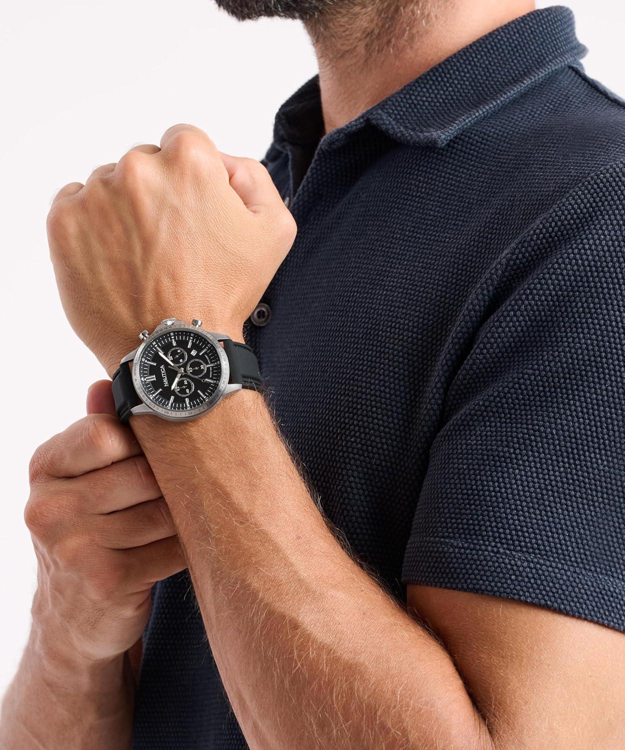 imageNautica Mens NCT Blue Ocean Chronograph WatchBlackBlackSilver