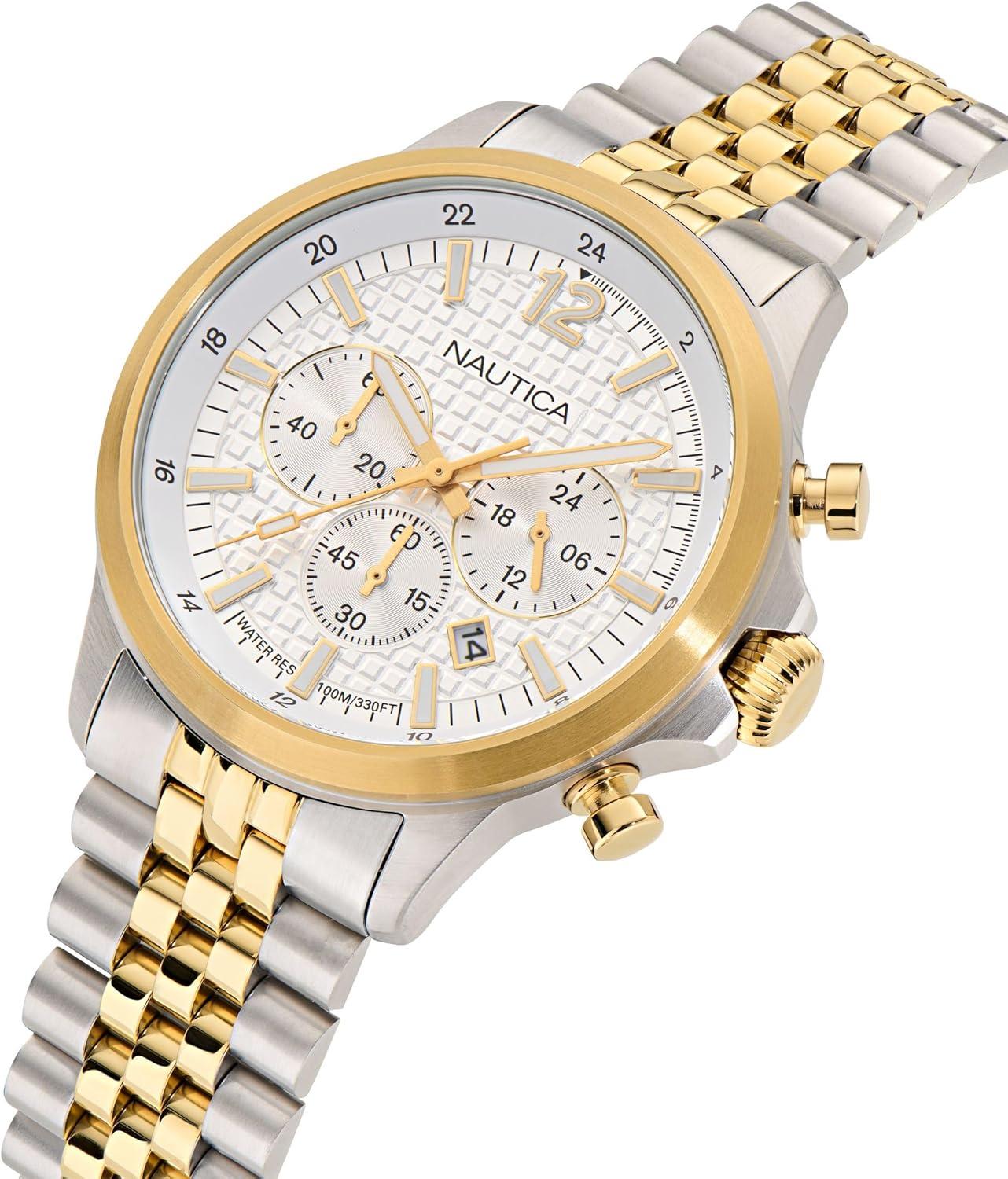 imageNautica Mens NCT Blue Ocean Chronograph WatchGoldSilverWhiteGoldSilver