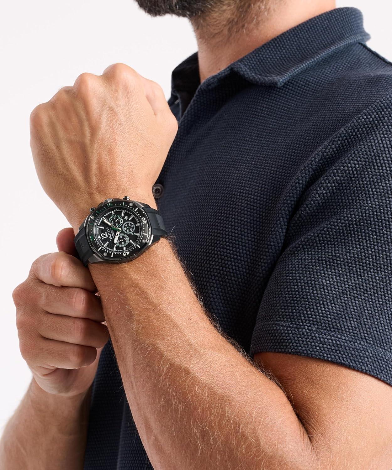 imageNautica Mens NCT Blue Sail Chronograph WatchBlack SiliconeBlackBlack