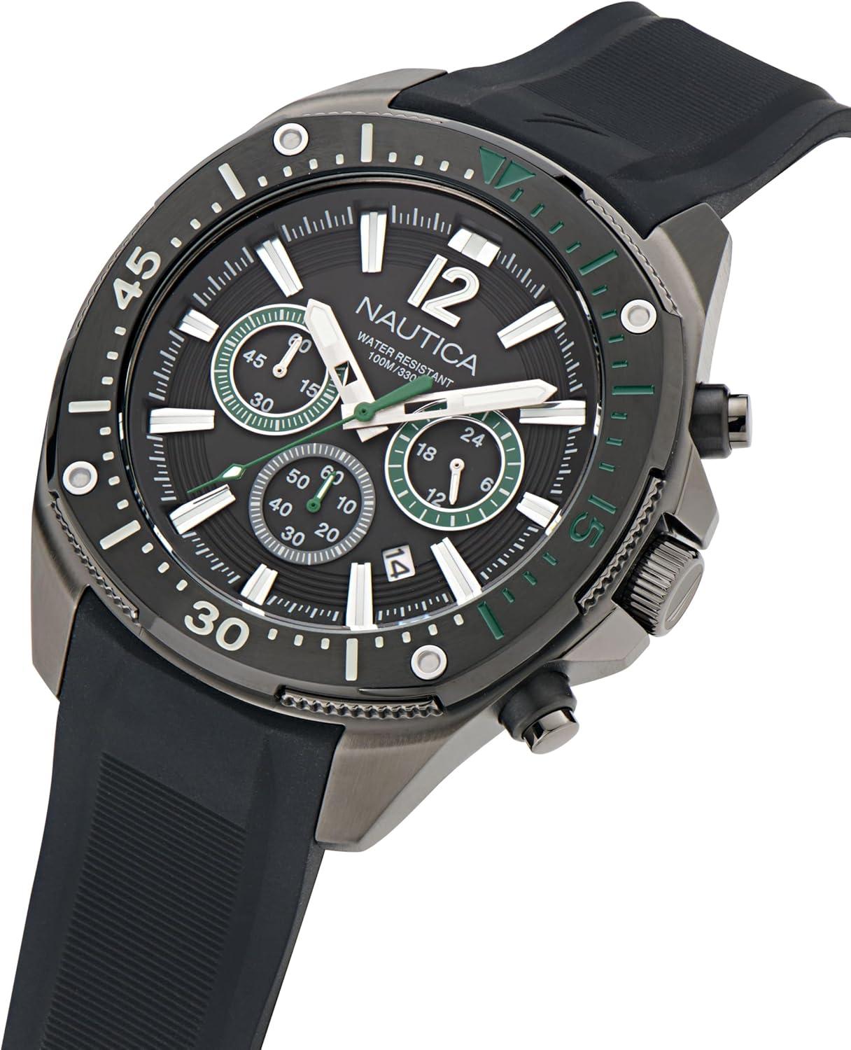 imageNautica Mens NCT Blue Sail Chronograph WatchBlack SiliconeBlackBlack