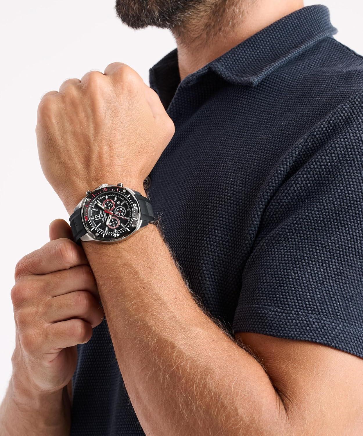 imageNautica Mens NCT Blue Sail Chronograph WatchBlackBlackSilver