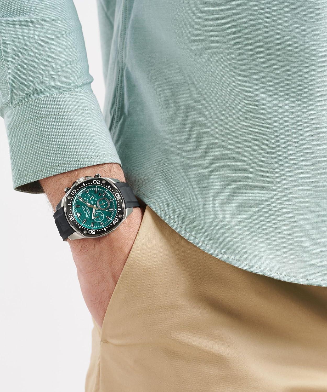 imageNautica Mens NCT Blue Sail Chronograph WatchBlackGreenSilver