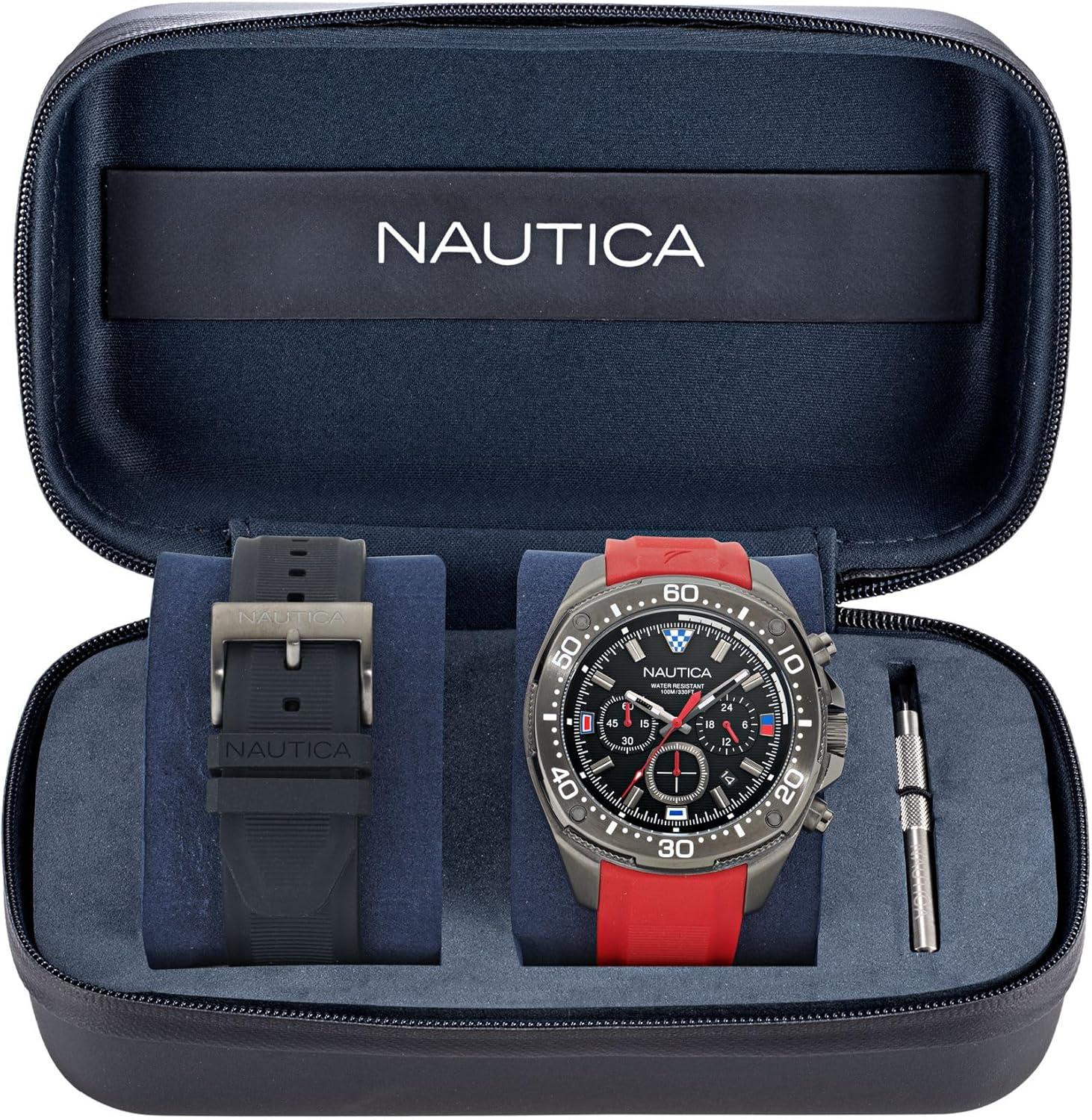 imageNautica Mens NCT Blue Sail Chronograph WatchBlackRedBlackGunmetal