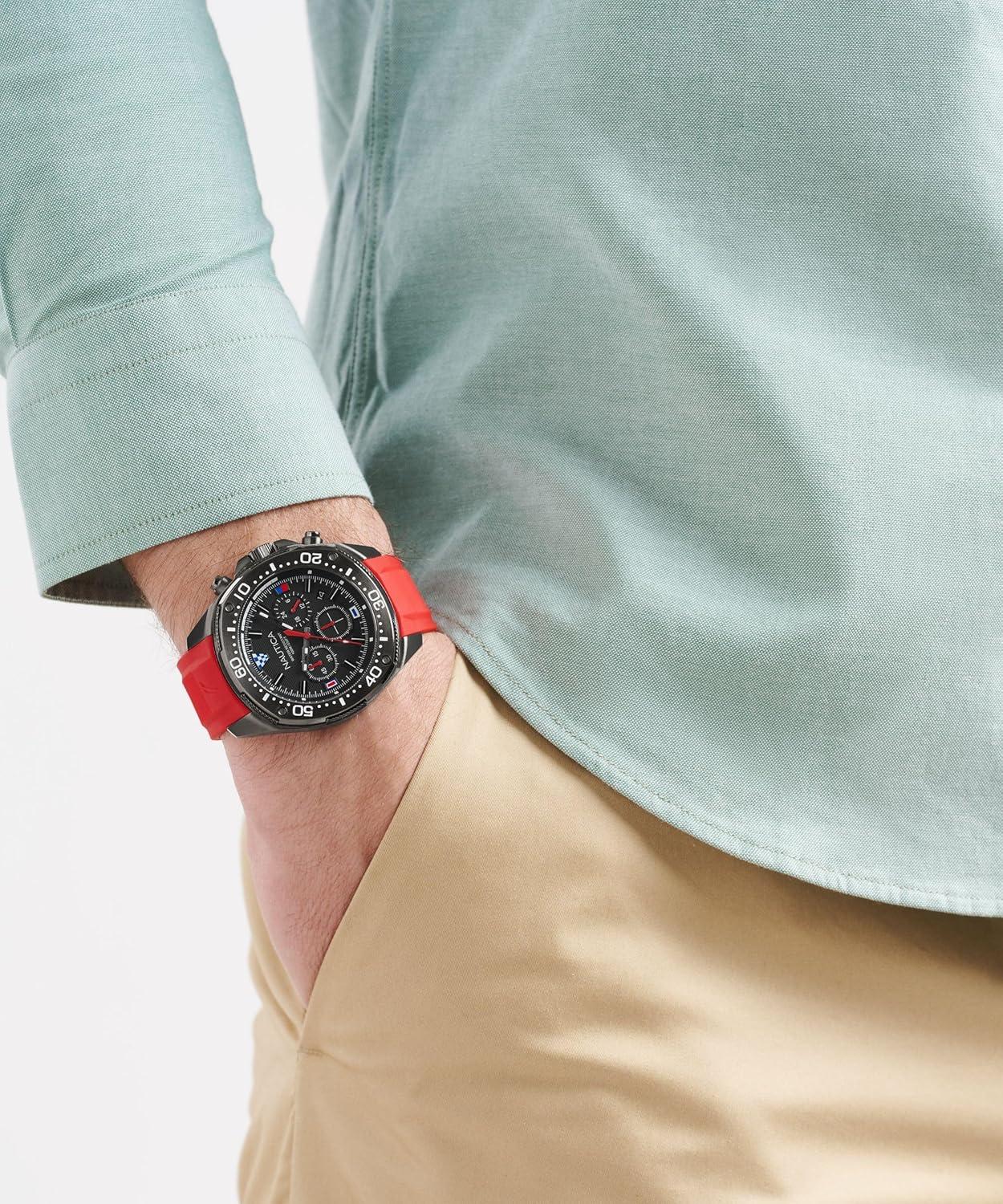 imageNautica Mens NCT Blue Sail Chronograph WatchBlackRedBlackGunmetal