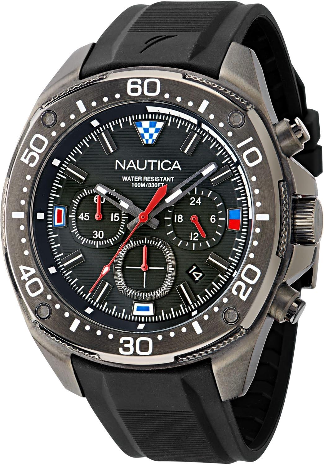 imageNautica Mens NCT Blue Sail Chronograph WatchBlackRedBlackGunmetal