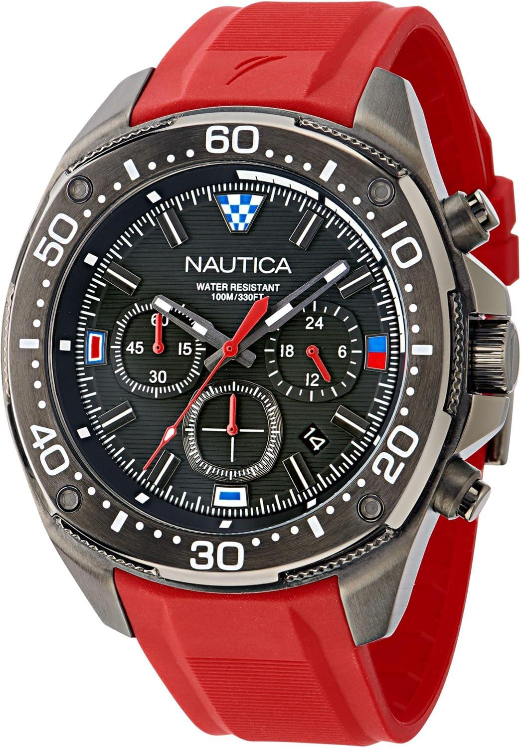 imageNautica Mens NCT Blue Sail Chronograph WatchBlackRedBlackGunmetal