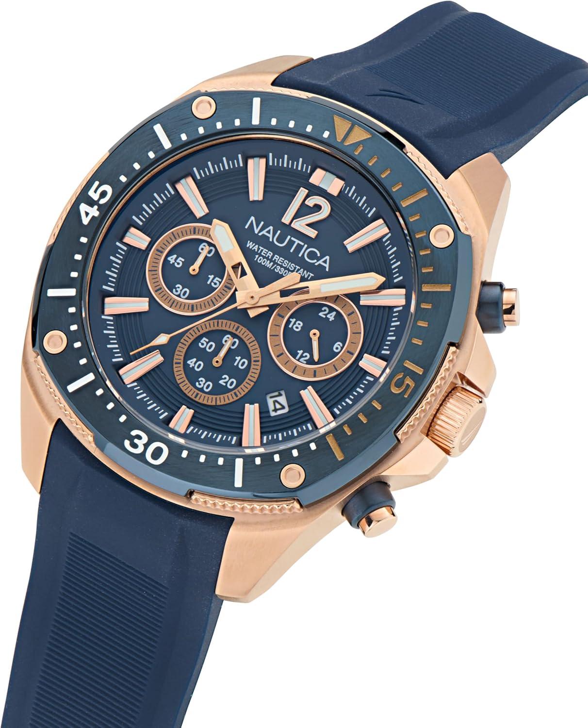 imageNautica Mens NCT Blue Sail Chronograph WatchBlueBlueRose Gold