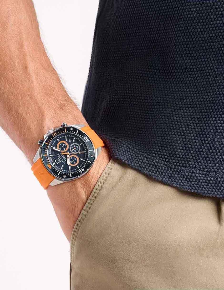 imageNautica Mens NCT Blue Sail Chronograph WatchBlueOrangeBlueSilver