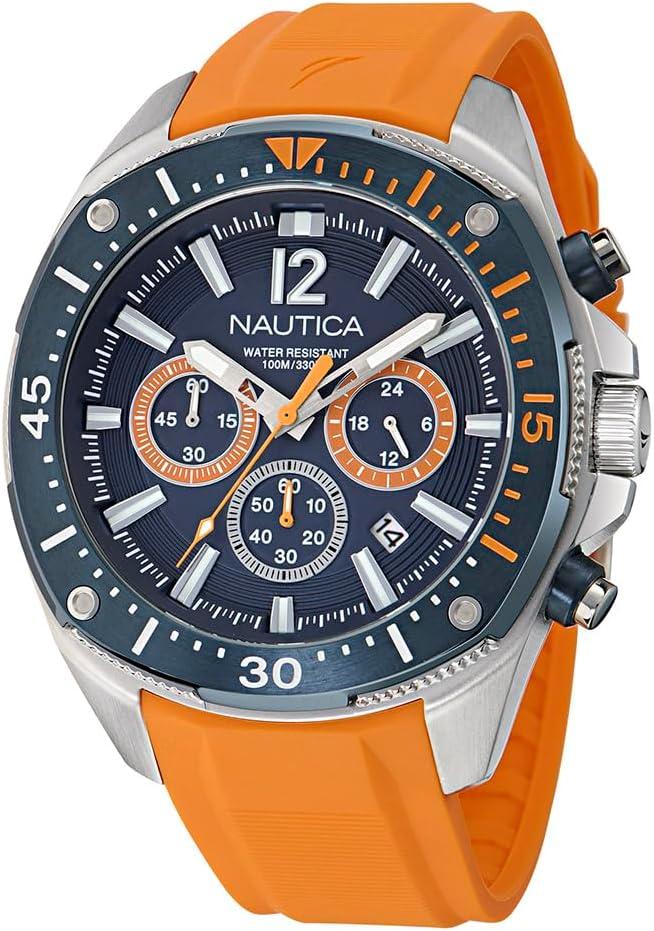 imageNautica Mens NCT Blue Sail Chronograph WatchBlueOrangeBlueSilver