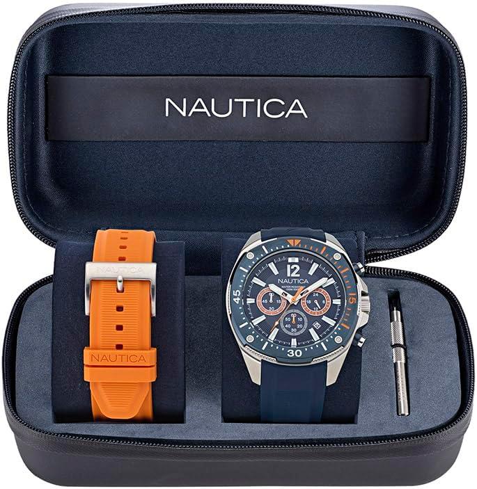 imageNautica Mens NCT Blue Sail Chronograph WatchBlueOrangeBlueSilver