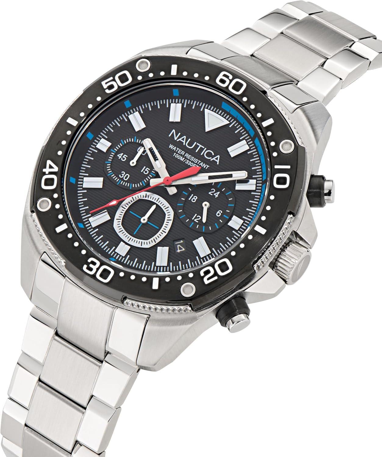imageNautica Mens NCT Blue Sail Chronograph WatchSilverBlackSilver