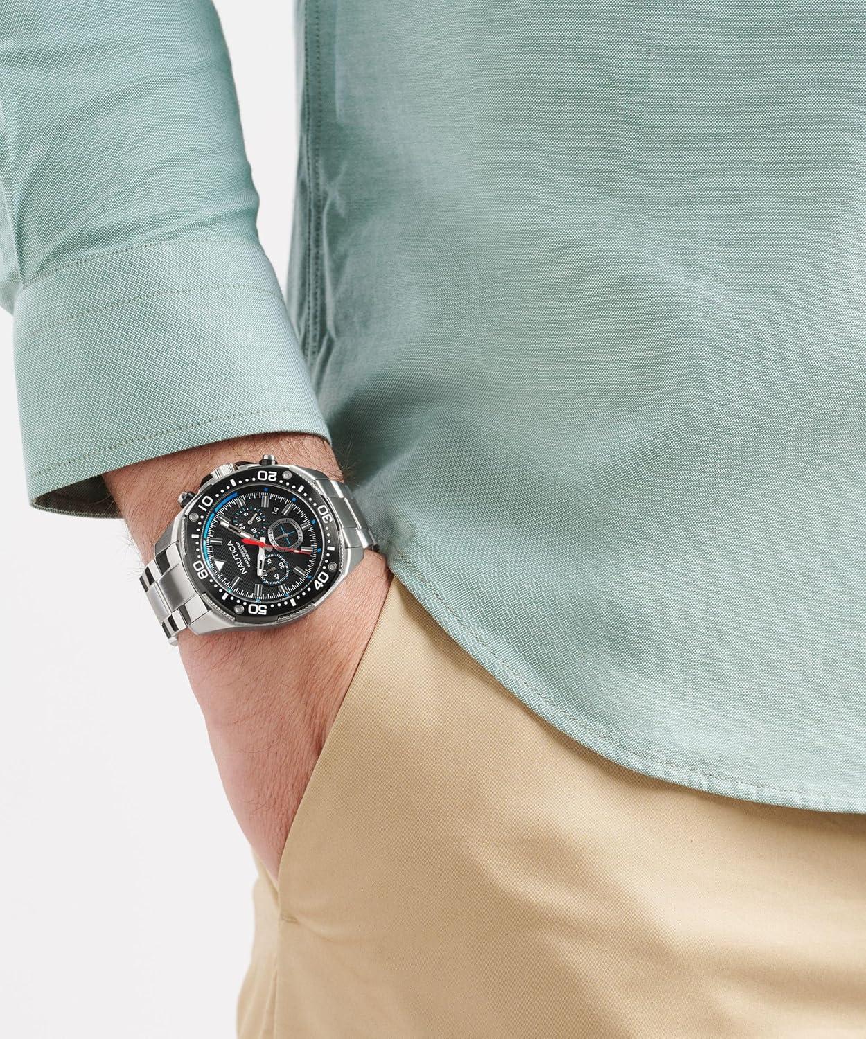 imageNautica Mens NCT Blue Sail Chronograph WatchSilverBlackSilver