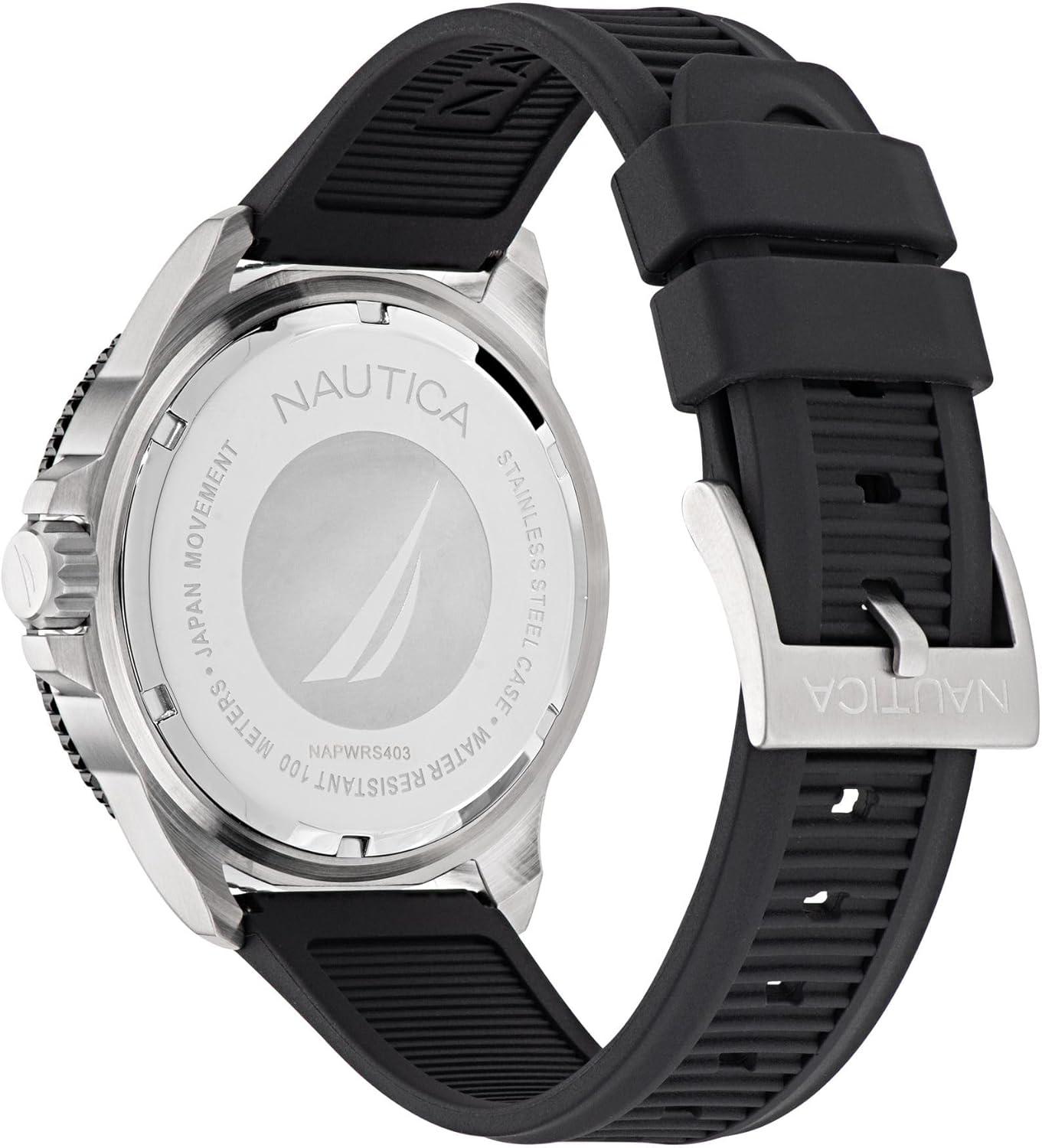 imageNautica Mens NCT Windrose 46mm WatchBlackBlack GreenSilver