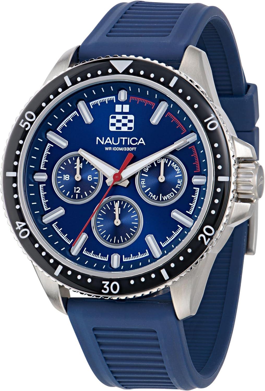 imageNautica Mens NCT Windrose 46mm WatchBlueBlackBlueSilver