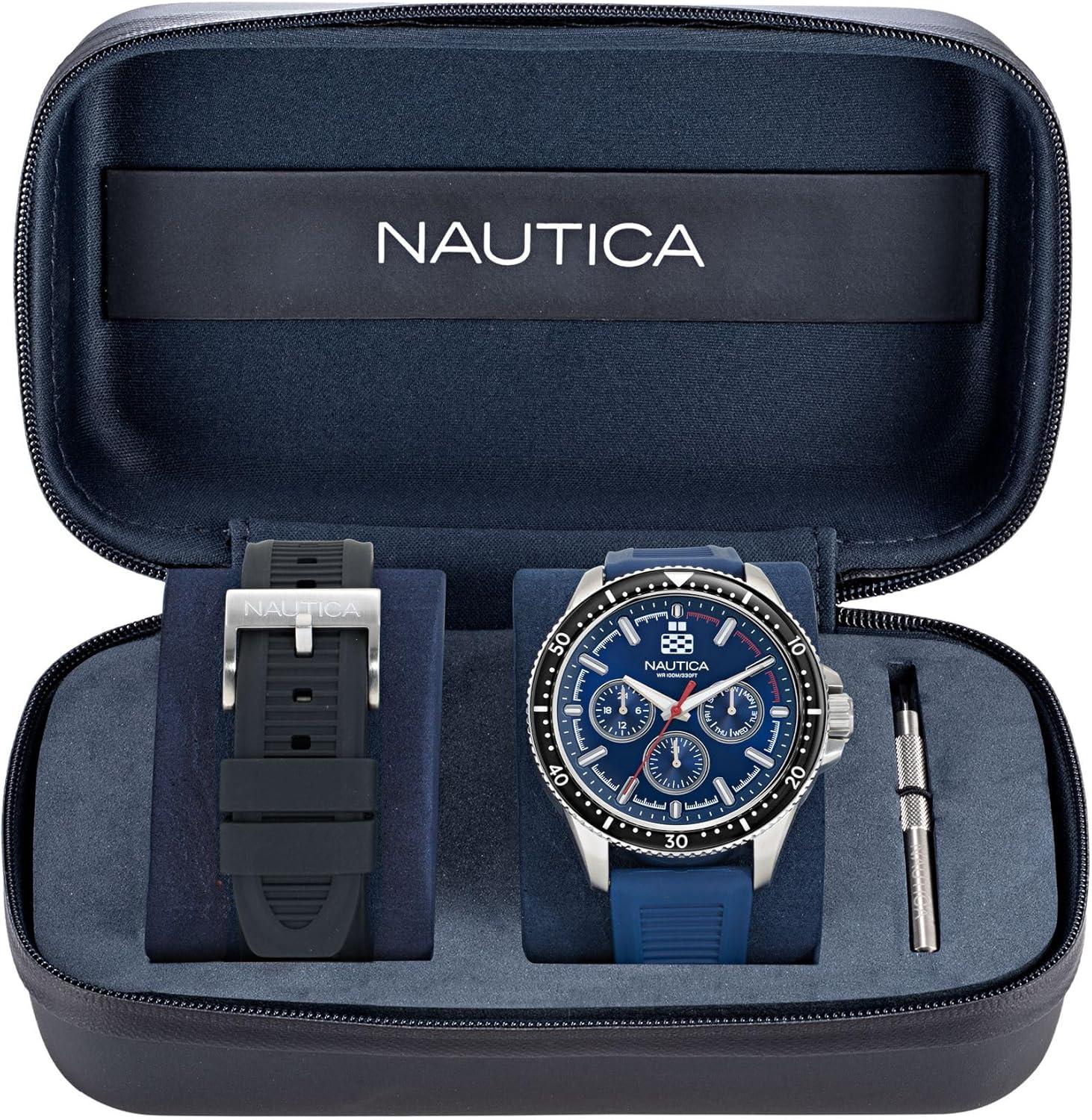 imageNautica Mens NCT Windrose 46mm WatchBlueBlackBlueSilver