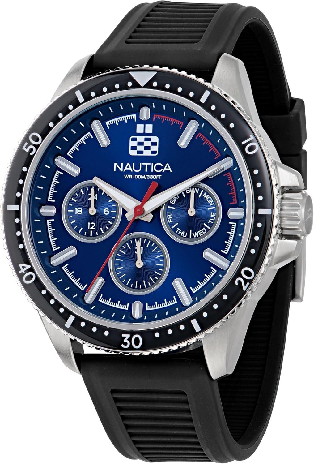 imageNautica Mens NCT Windrose 46mm WatchBlueBlackBlueSilver