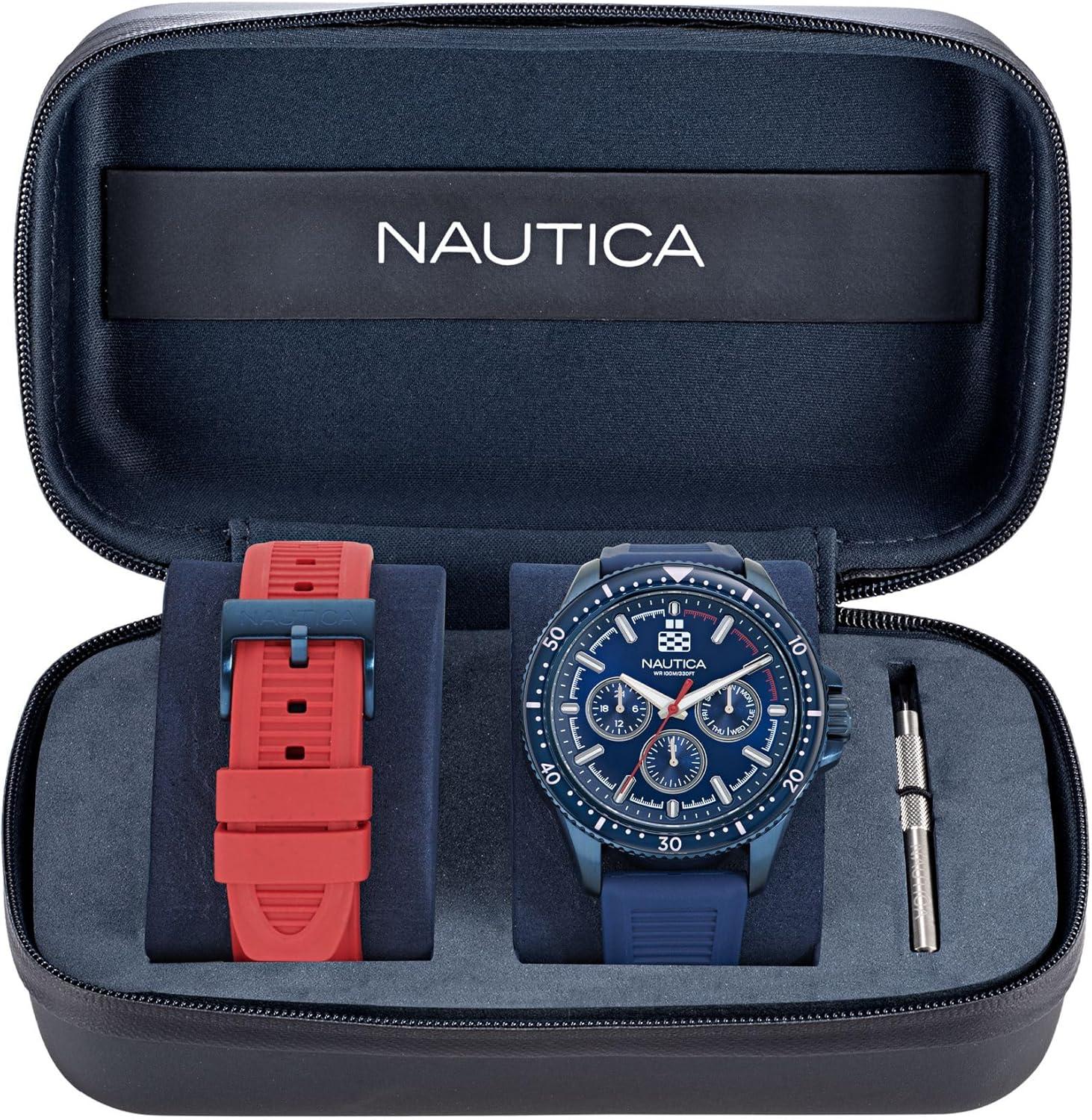 imageNautica Mens NCT Windrose 46mm WatchBlueRedBlueBlue