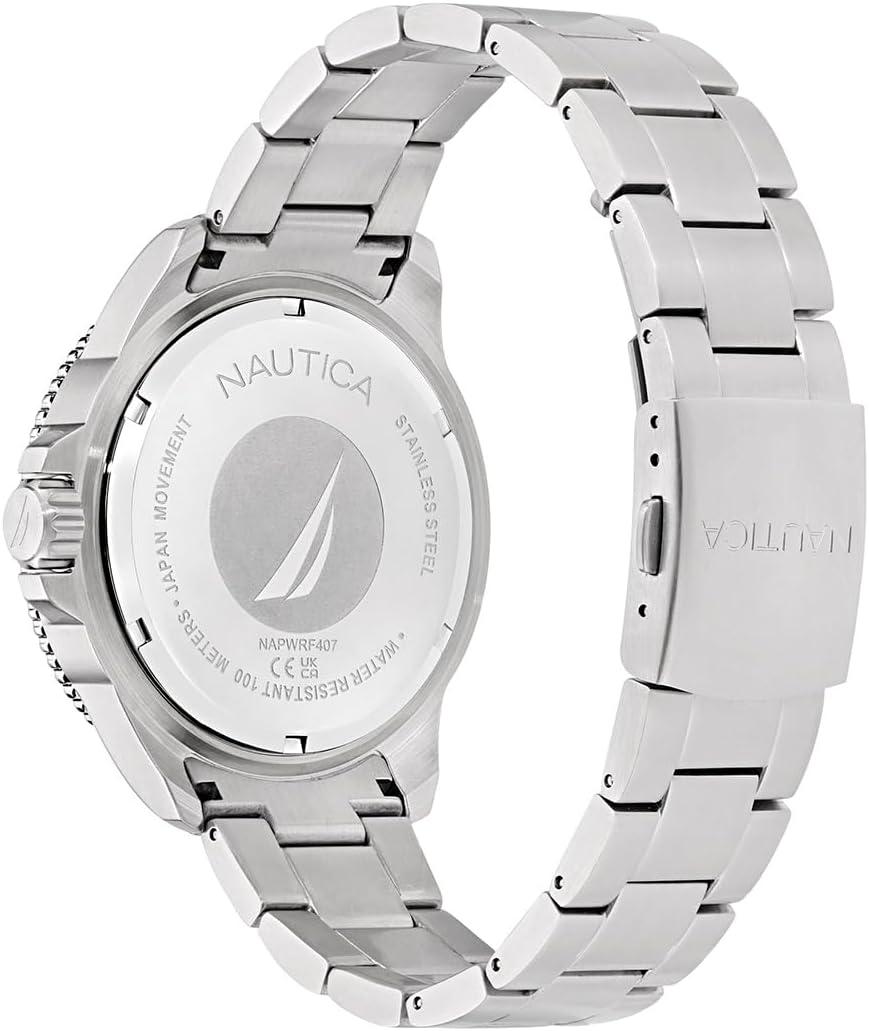 imageNautica Mens NCT Windrose 46mm WatchSilverBlackSilver