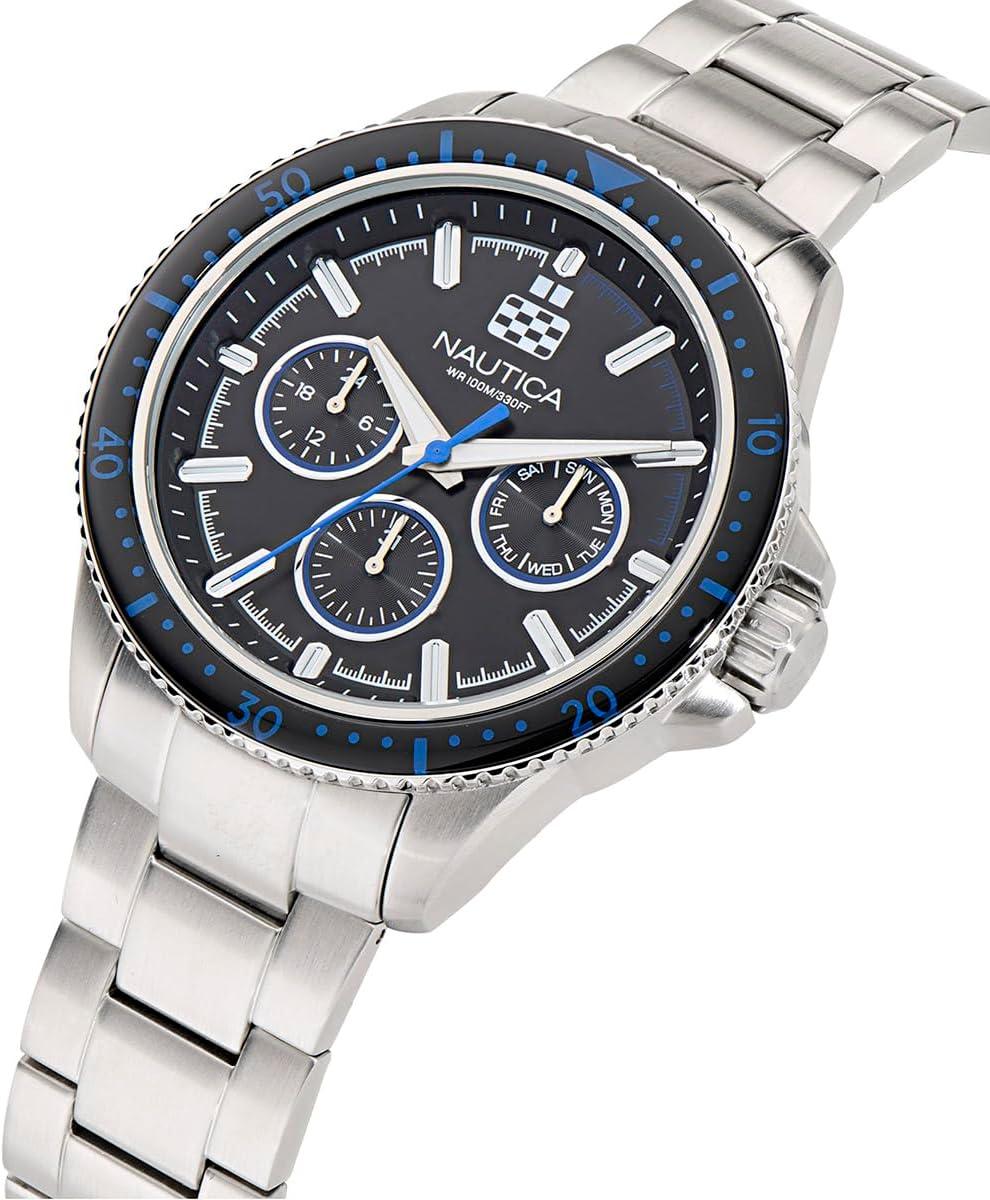 imageNautica Mens NCT Windrose 46mm WatchSilverBlackSilver