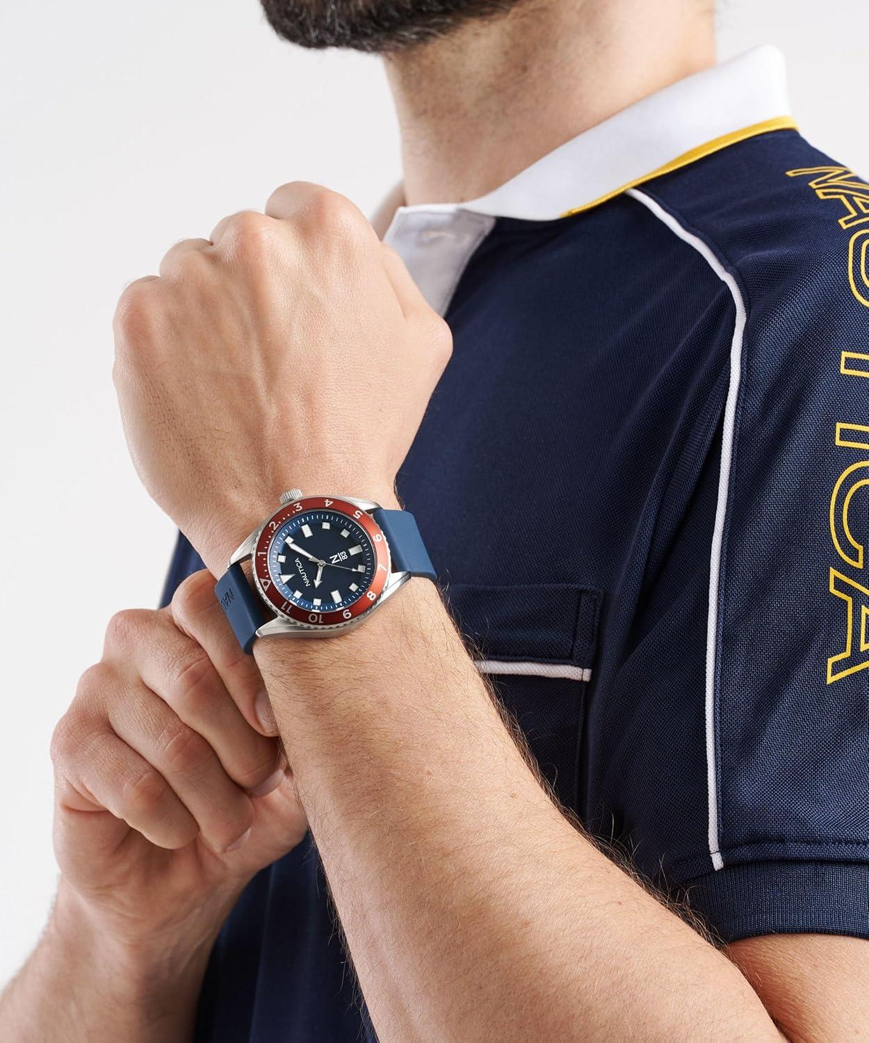 imageNautica Mens NS3 Sporty WatchBlueBlueRedSilver