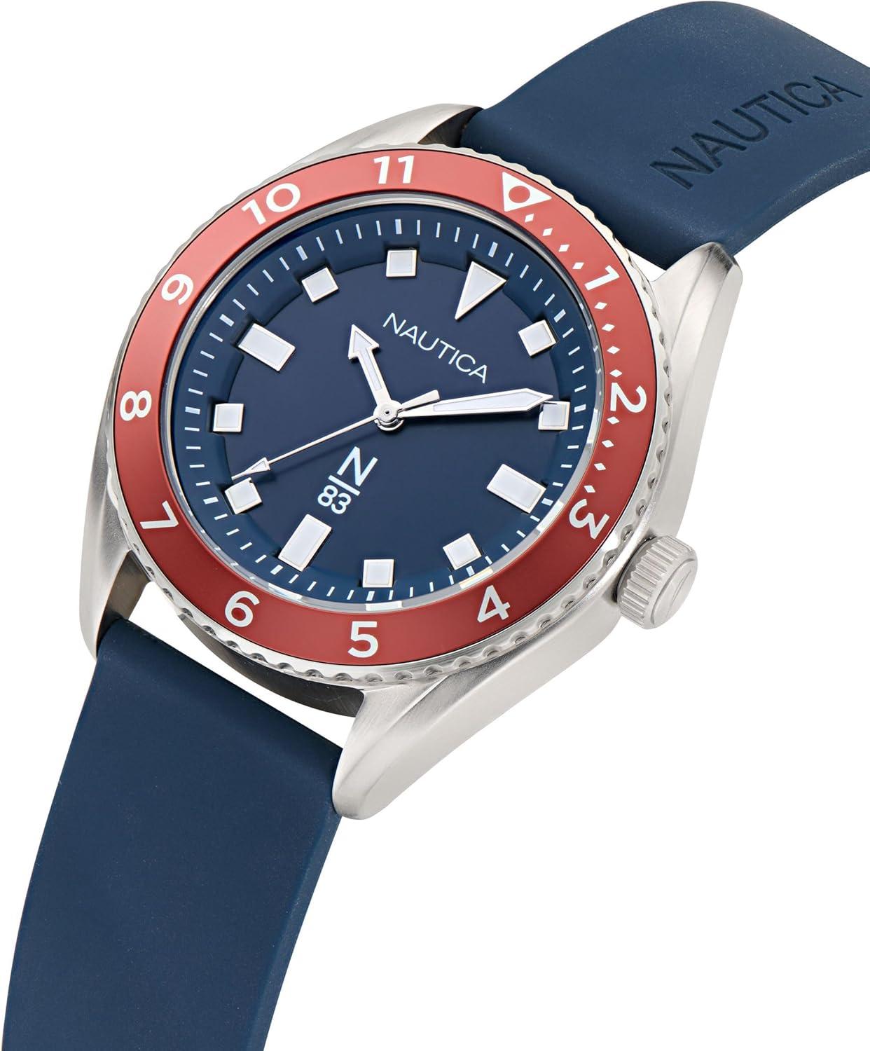 imageNautica Mens NS3 Sporty WatchBlueBlueRedSilver
