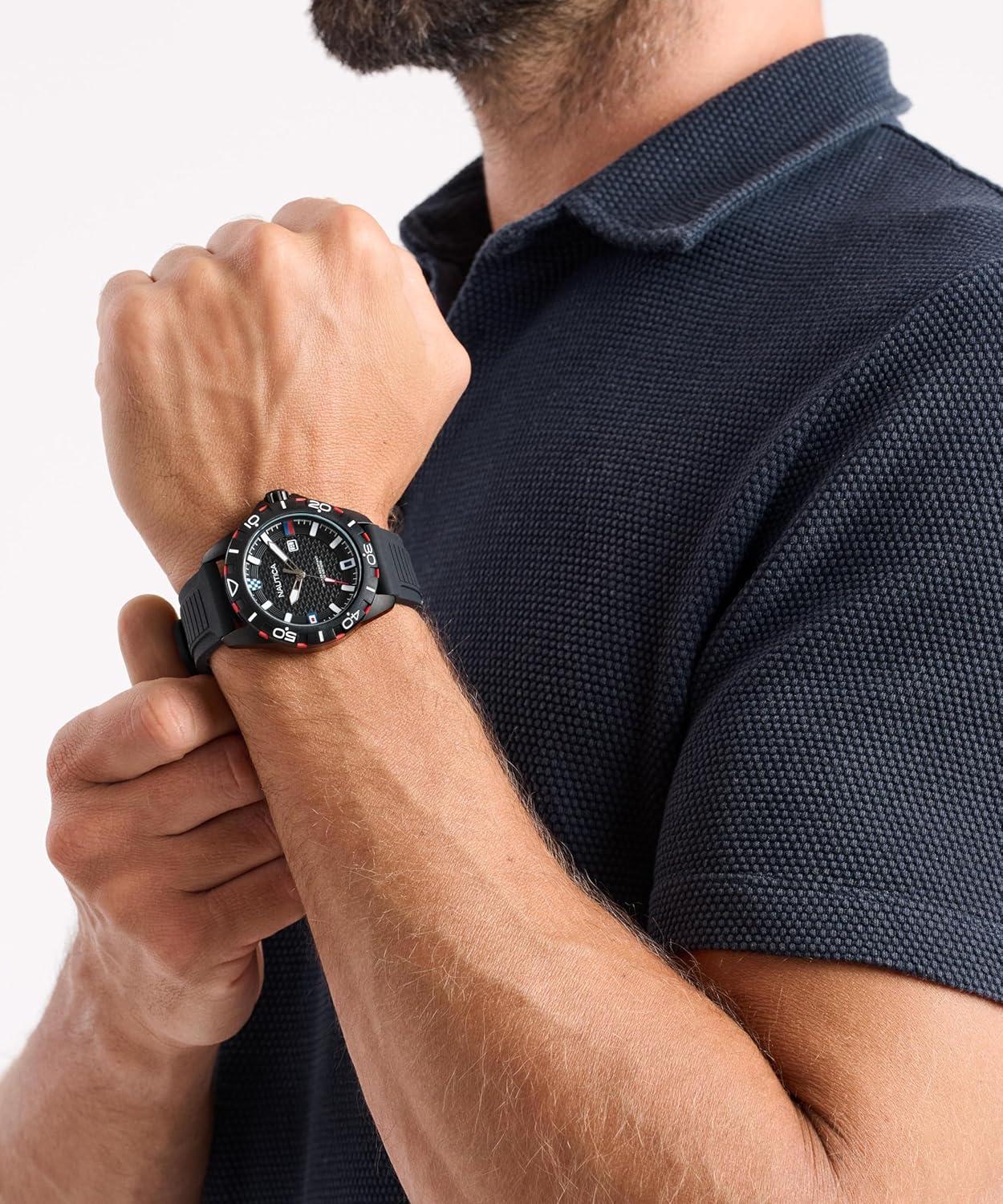 imageNautica Mens NSR Silicone WatchBlackBlackBlack
