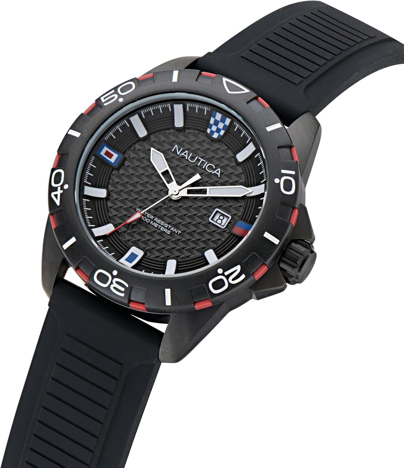 imageNautica Mens NSR Silicone WatchBlackBlackBlack