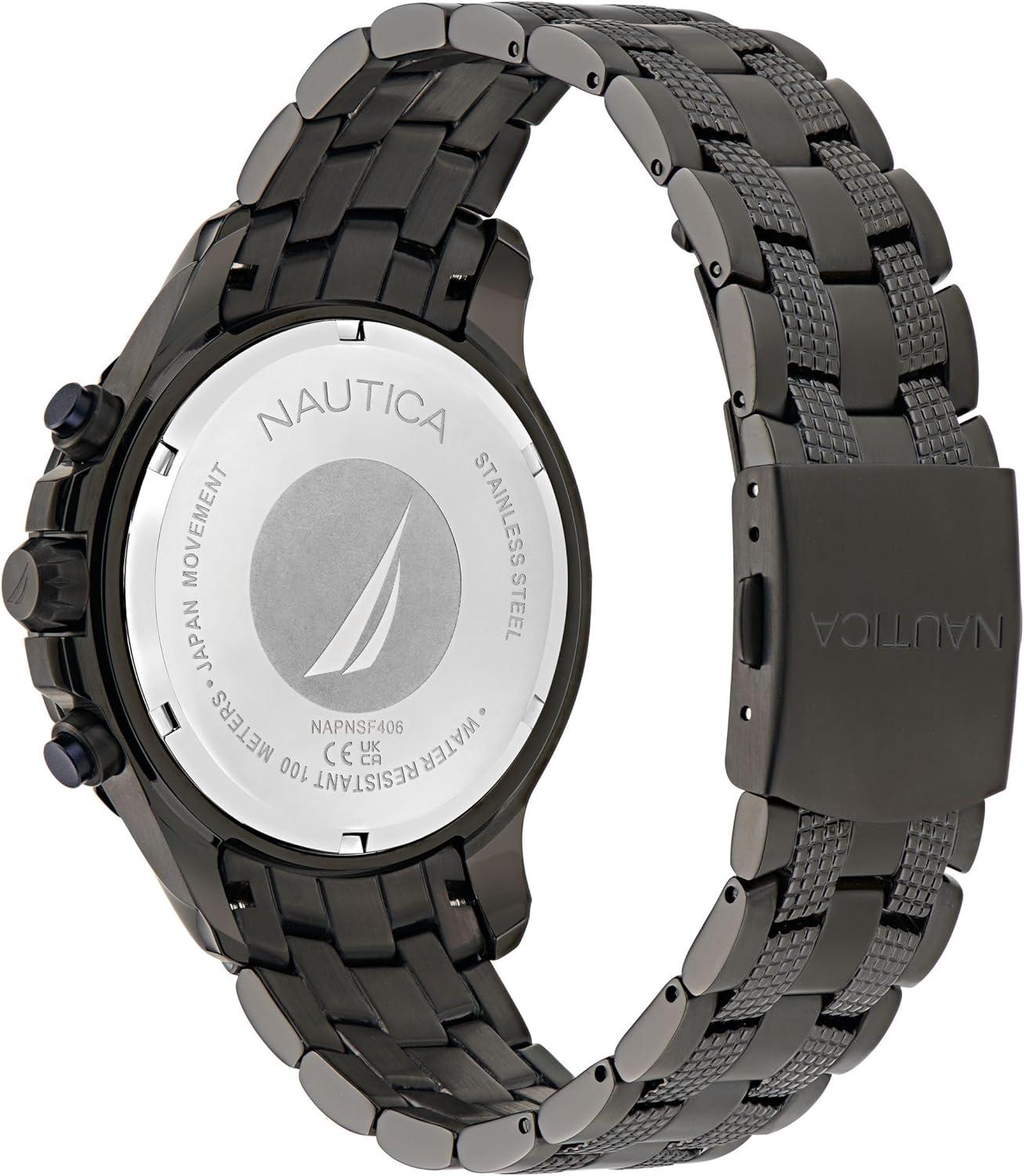 imageNautica Mens NST Chronograph 44mm WatchBlackBlackBlack