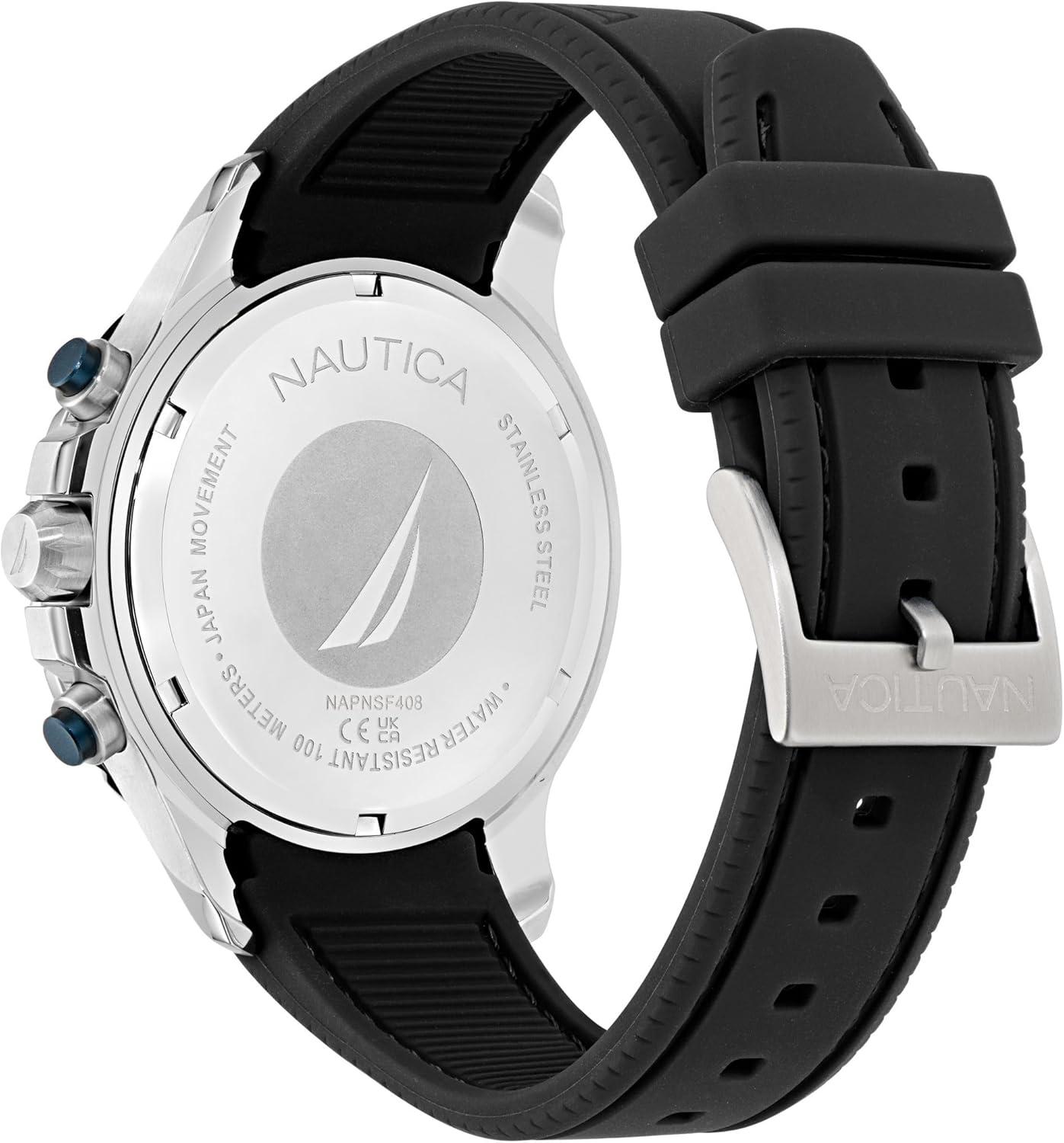 imageNautica Mens NST Chronograph 44mm WatchBlackBlueBlackSilver