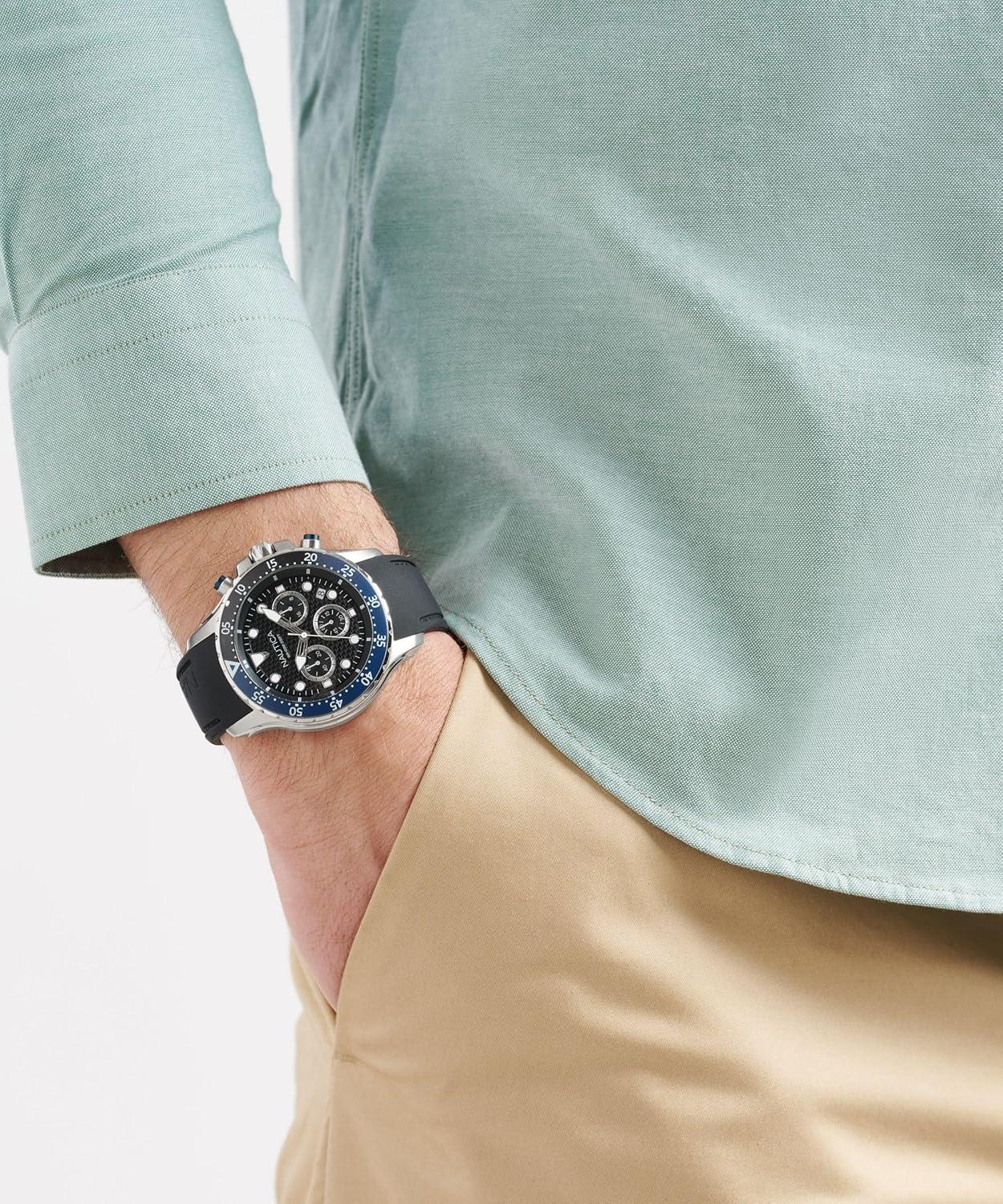 imageNautica Mens NST Chronograph 44mm WatchBlackBlueBlackSilver