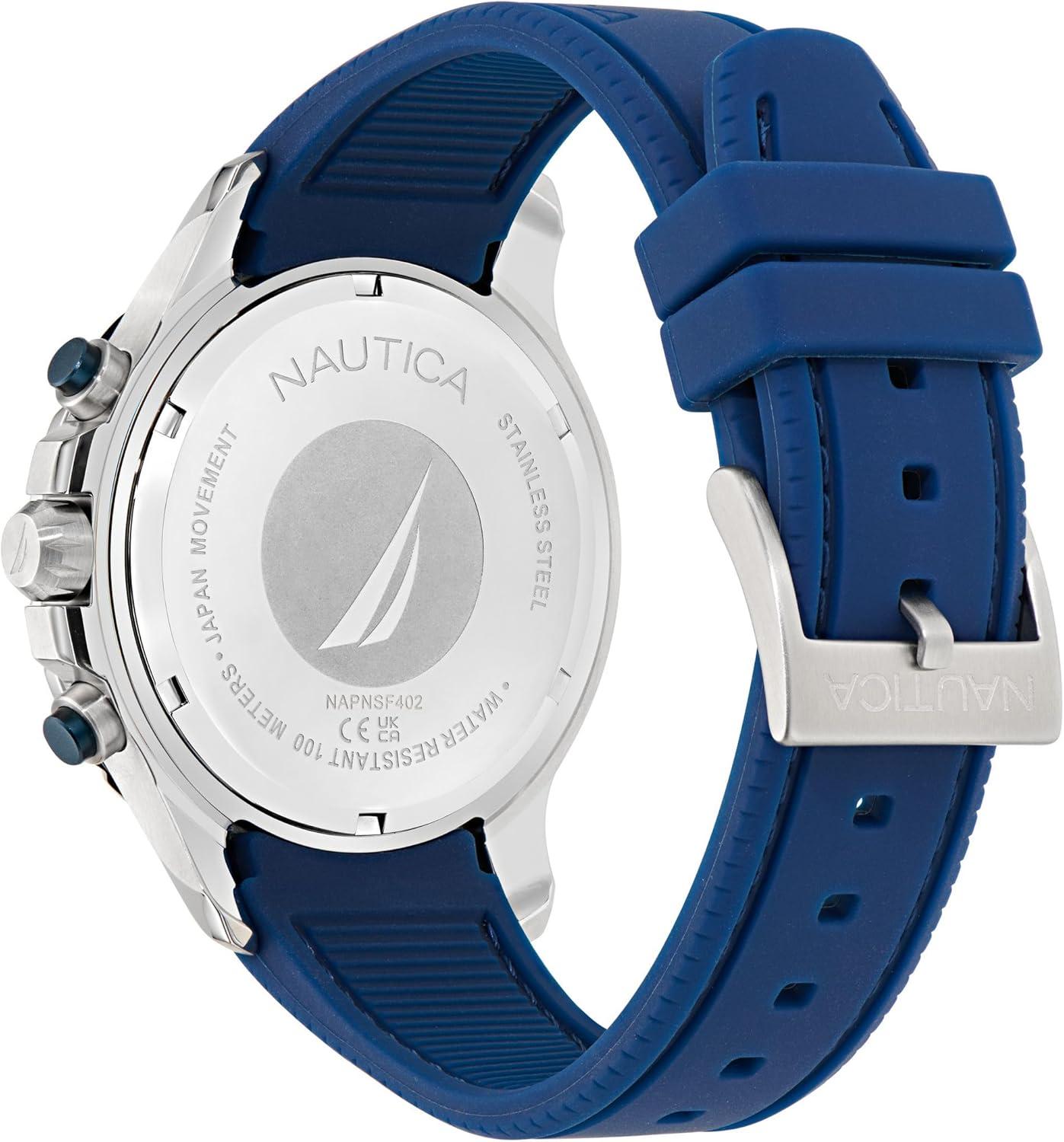 imageNautica Mens NST Chronograph 44mm WatchBlueBlueGreenSilver