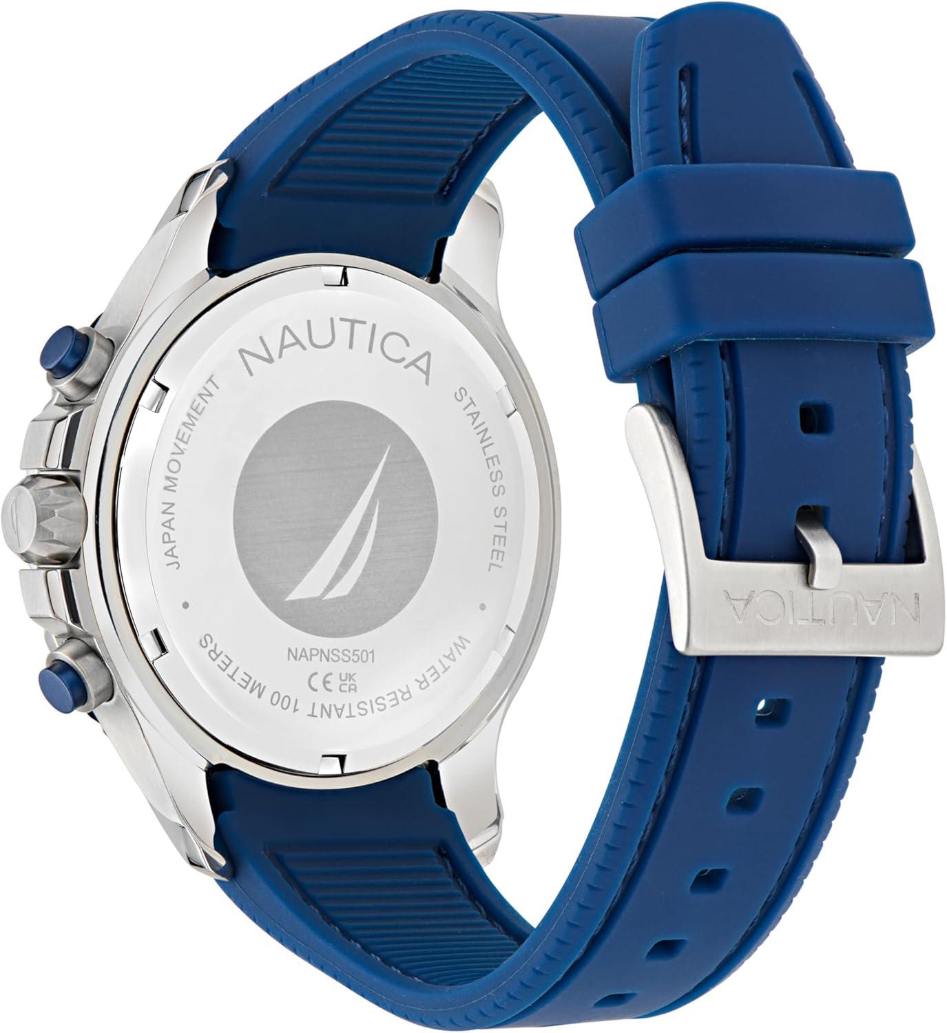 imageNautica Mens NST Chronograph 44mm WatchBlueBlueYellowSilver