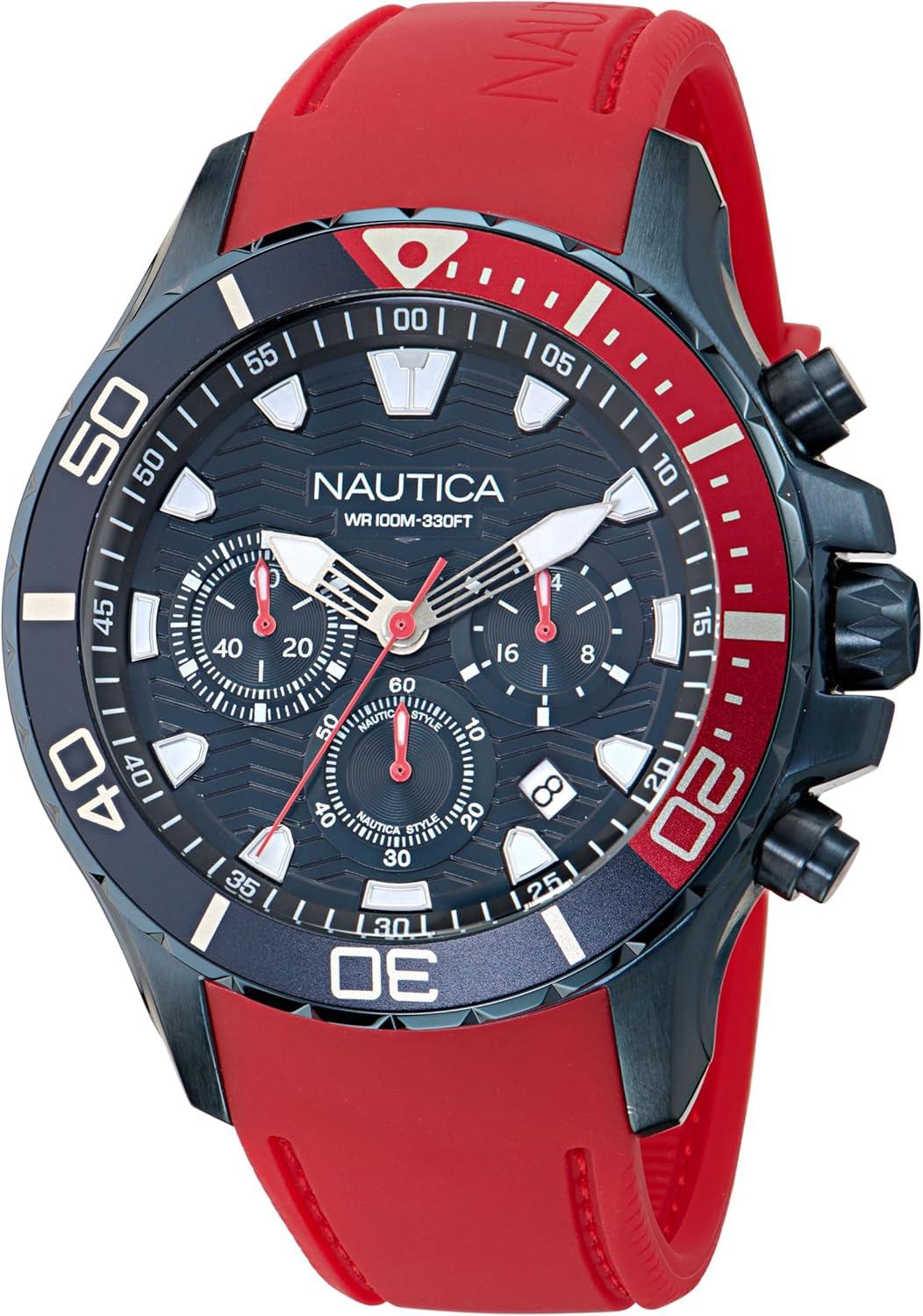 imageNautica Mens NST Chronograph 44mm WatchBlueRedBlueBlue