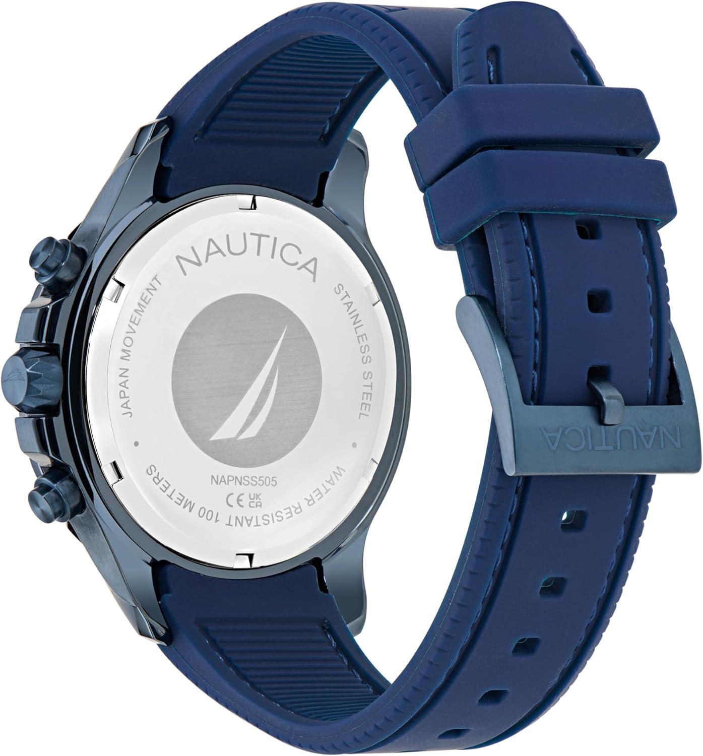 imageNautica Mens NST Chronograph 44mm WatchBlueRedBlueBlue