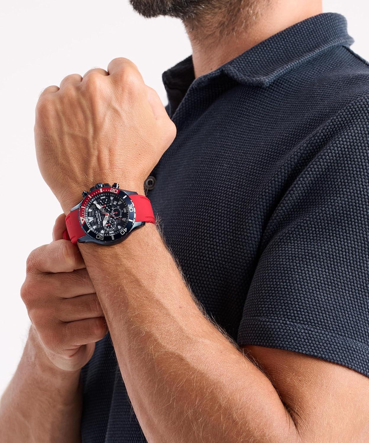 imageNautica Mens NST Chronograph 44mm WatchBlueRedBlueBlue