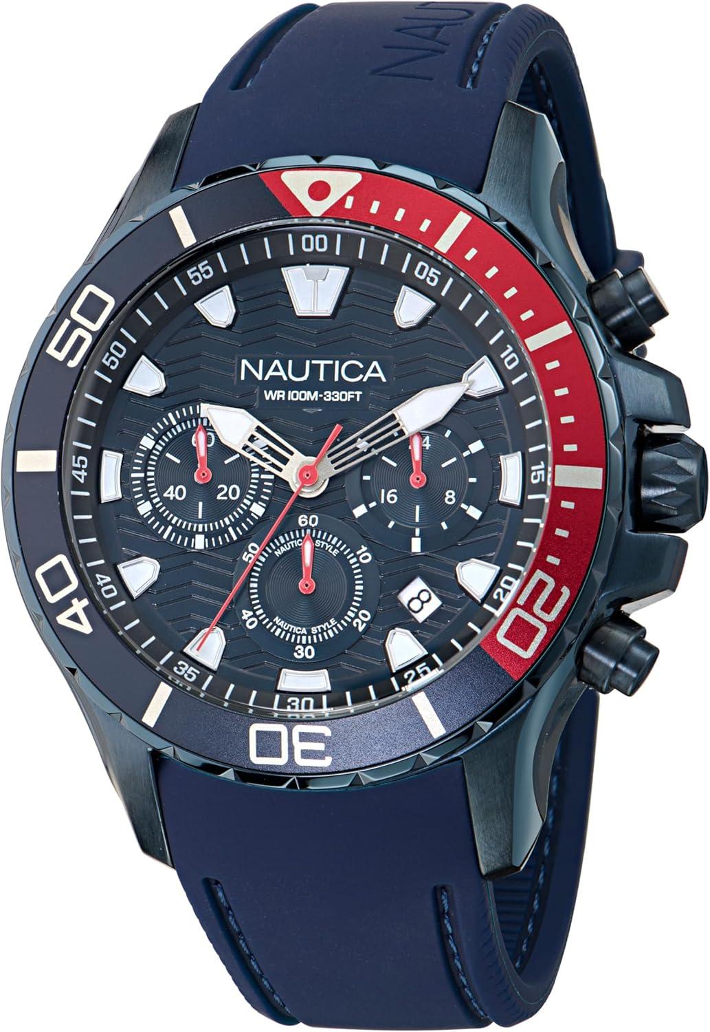 imageNautica Mens NST Chronograph 44mm WatchBlueRedBlueBlue