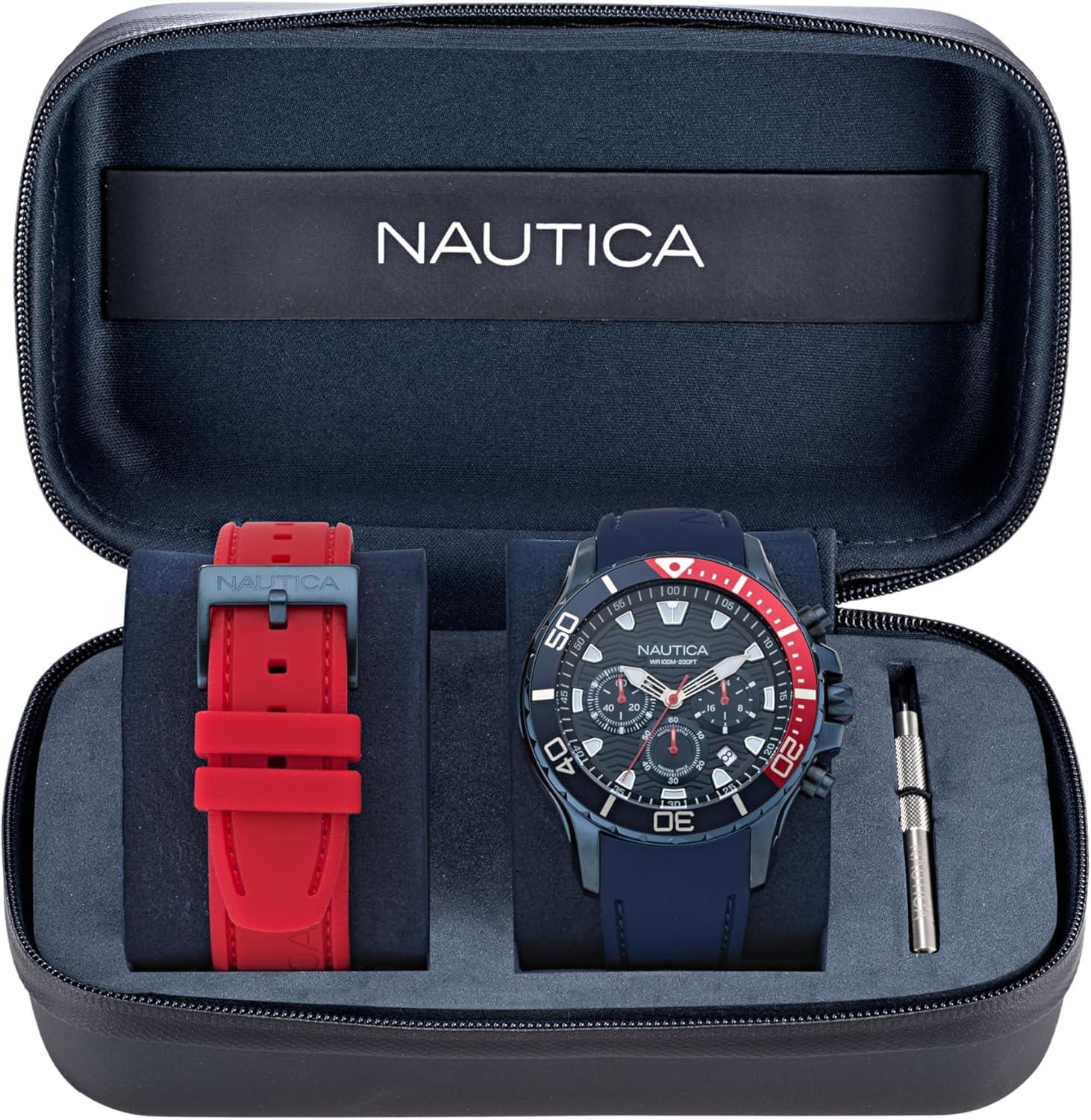 imageNautica Mens NST Chronograph 44mm WatchBlueRedBlueBlue