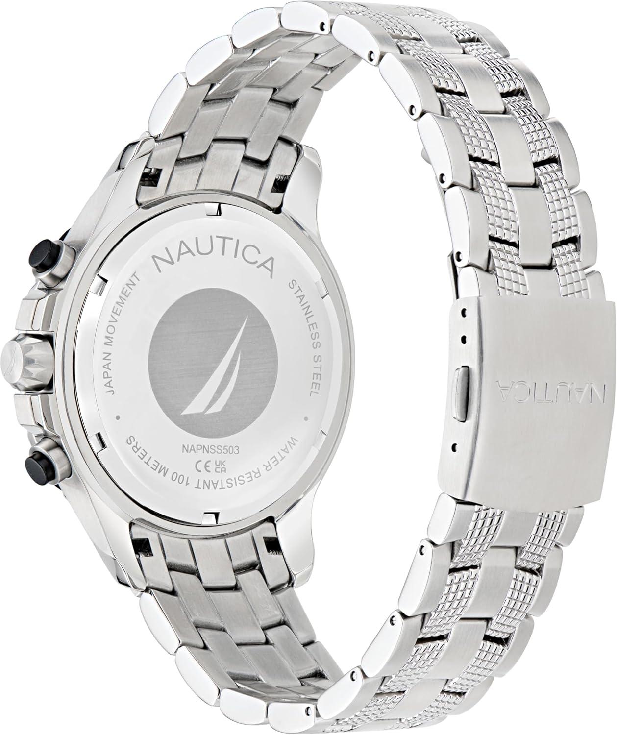 imageNautica Mens NST Chronograph 44mm WatchSilverBlackSilver