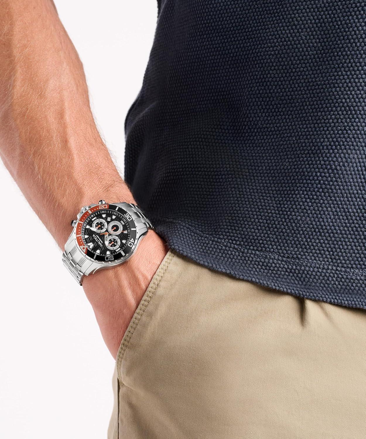 imageNautica Mens NST Chronograph 44mm WatchSilverBlackSilver