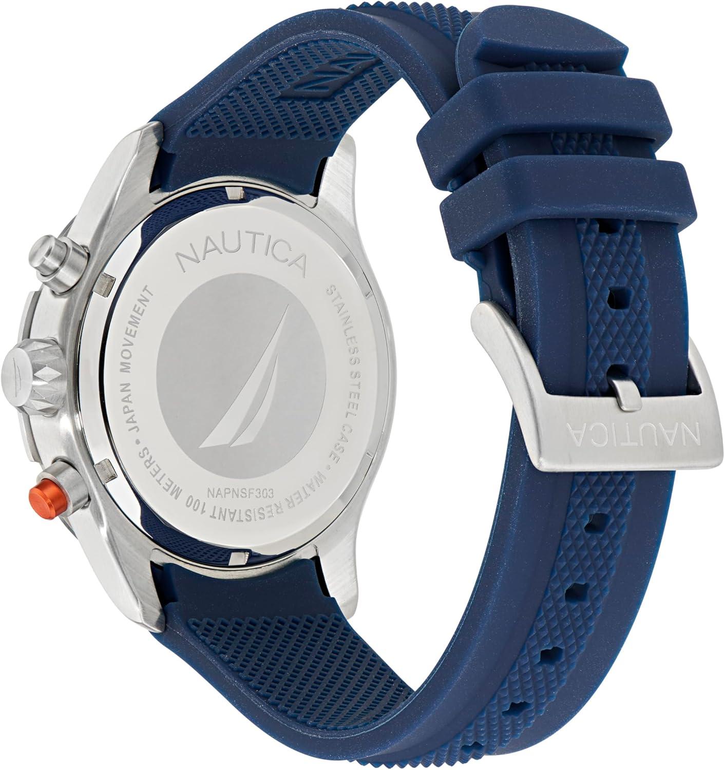 imageNautica Mens NST Chronograph 46mm WatchBlue SiliconeBlueSilver